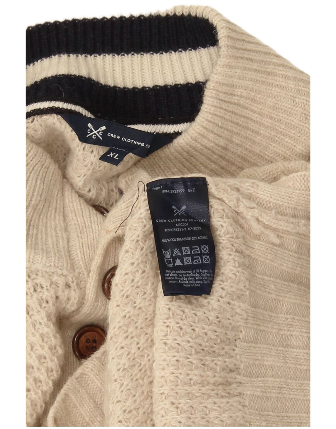 Crew Clothing Pull à col boutonné pour homme XL en laine beige