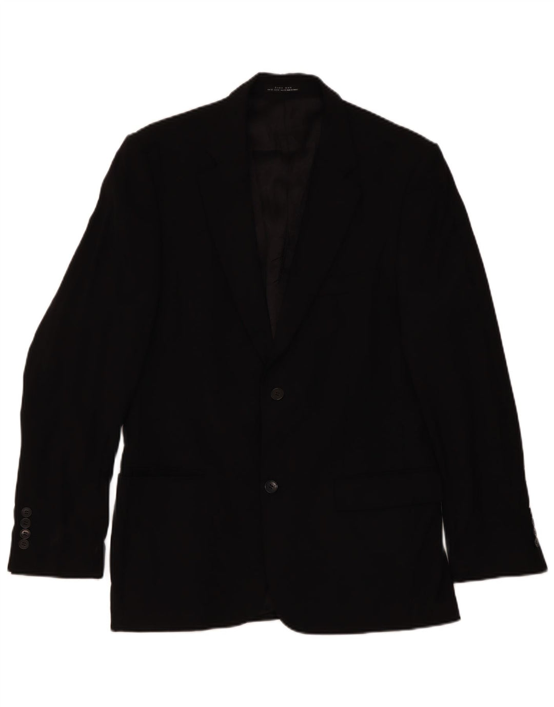 Zara Veste Blazer 2 Boutons Homme EU 52 Large Noir Laine Classique
