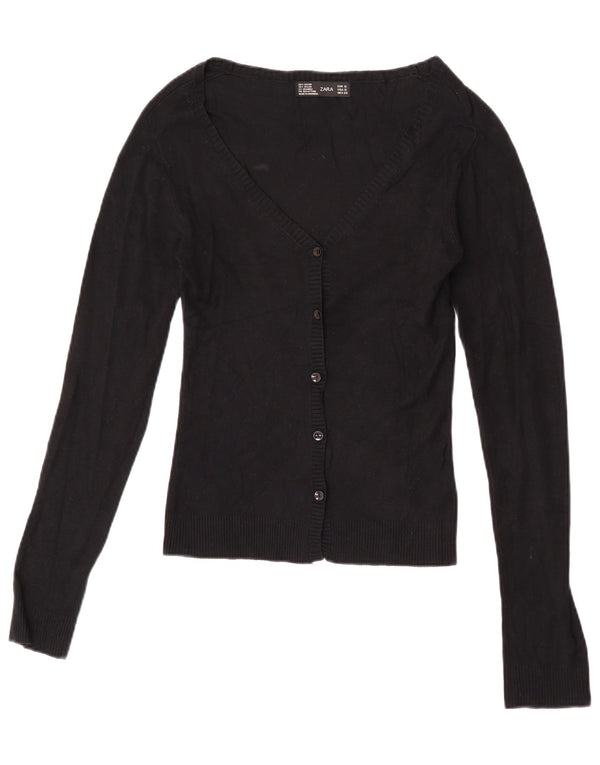 Zara Womens Crop Cardigan Sweater UK 8 Petite Rayonne Noire