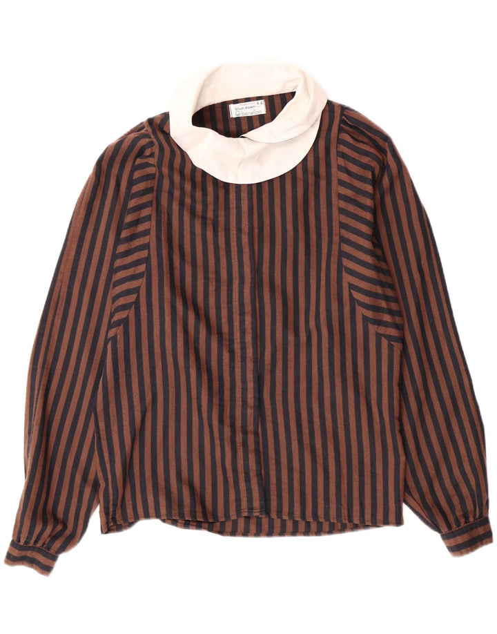 BENETTON Womens Shirt Blouse IT 44 Medium Brown Striped Cotton