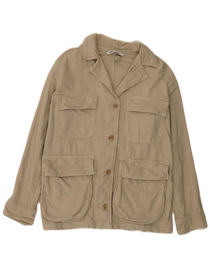 Zara Veste utilitaire surdimensionnée pour femme UK 10 Petit coton kaki