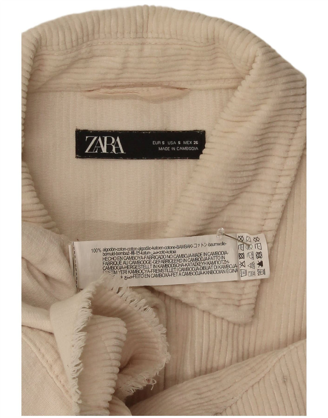 Zara Veste surdimensionnée en velours côtelé pour femme UK 10 Petit coton blanc cassé