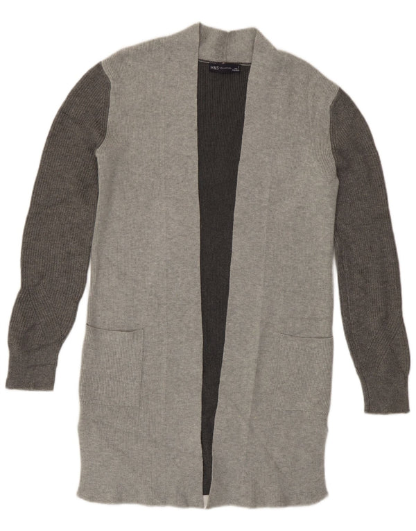 Marks & Spencer Pull cardigan long pour femme UK 6 XS Gris Colorblock