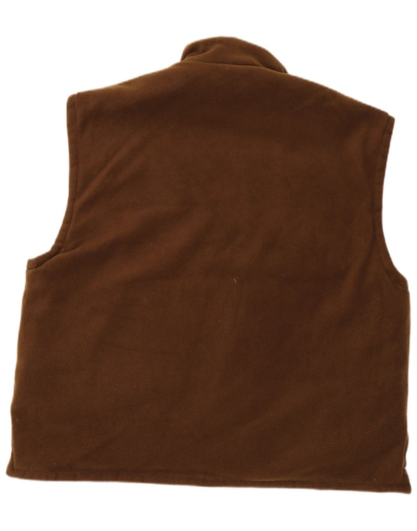 vintage Mens Réversible Fleece Gilet UK 46 3XL Marron Camouflage Polyester