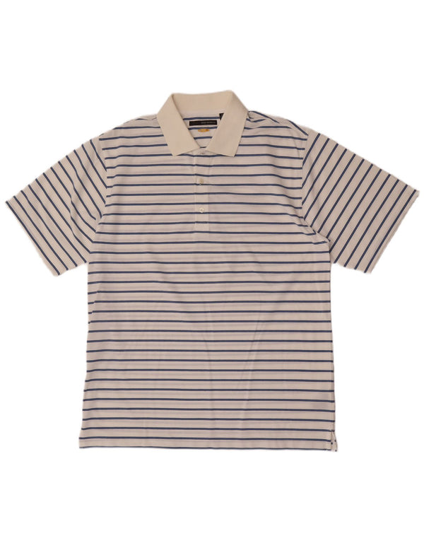 Greg Norman Mens Polo Shirt Large White Striped Cotton