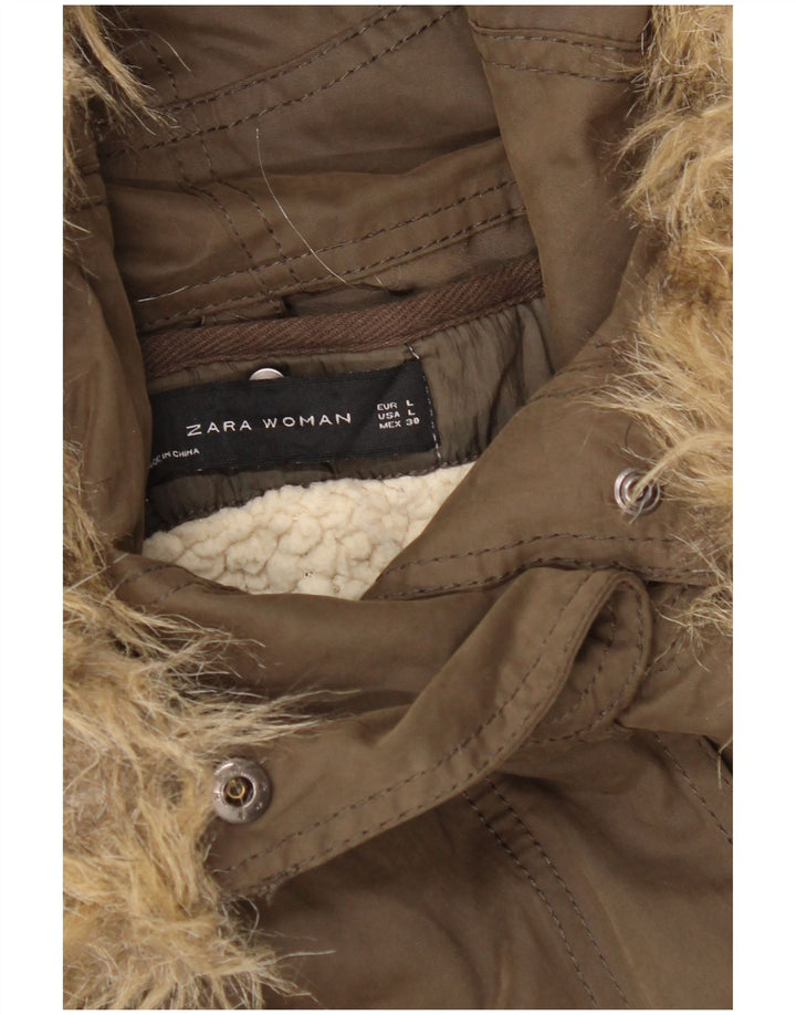 Zara Veste coupe-vent à capuche pour femme UK 16 Large Kaki