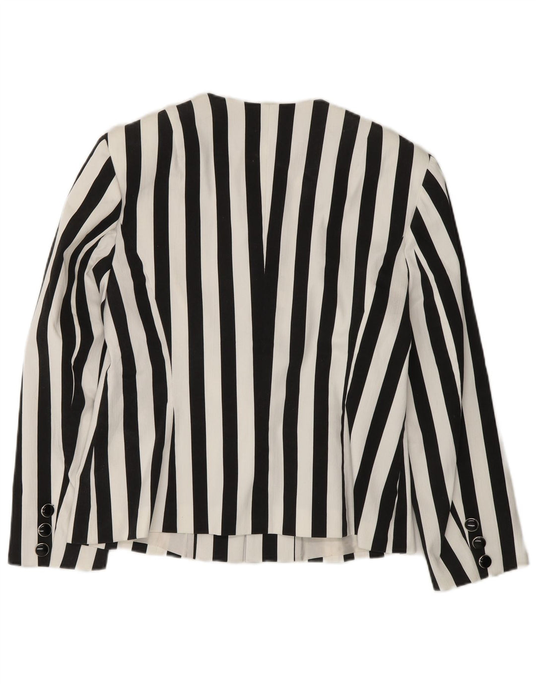 vintage Femme 5 Bouton Blazer Veste UK 12 Moyen Noir Rayé Coton