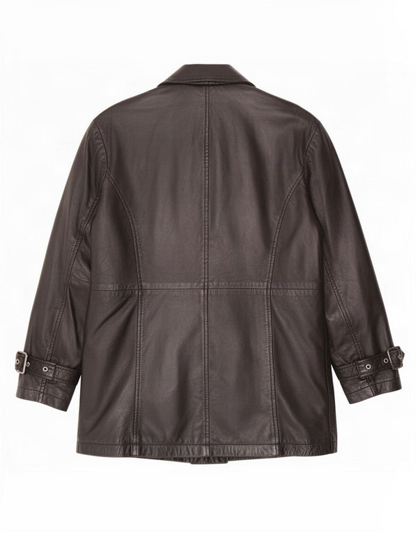 veste en cuir surdimensionnée femme vintage UK 10 Petit Noir