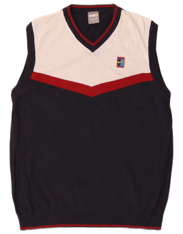 Nike Mens Vest Tank Top UK 39/40 Medium Navy Blue Colourblock Cotton