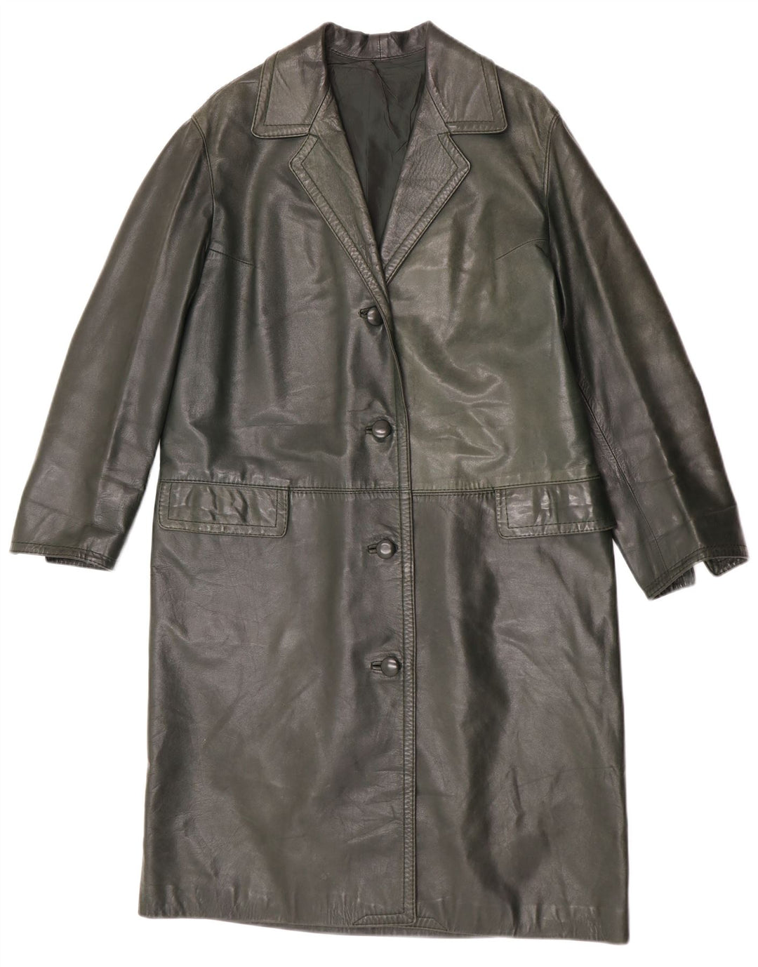 manteau en cuir femme vintage UK 14 Vert moyen