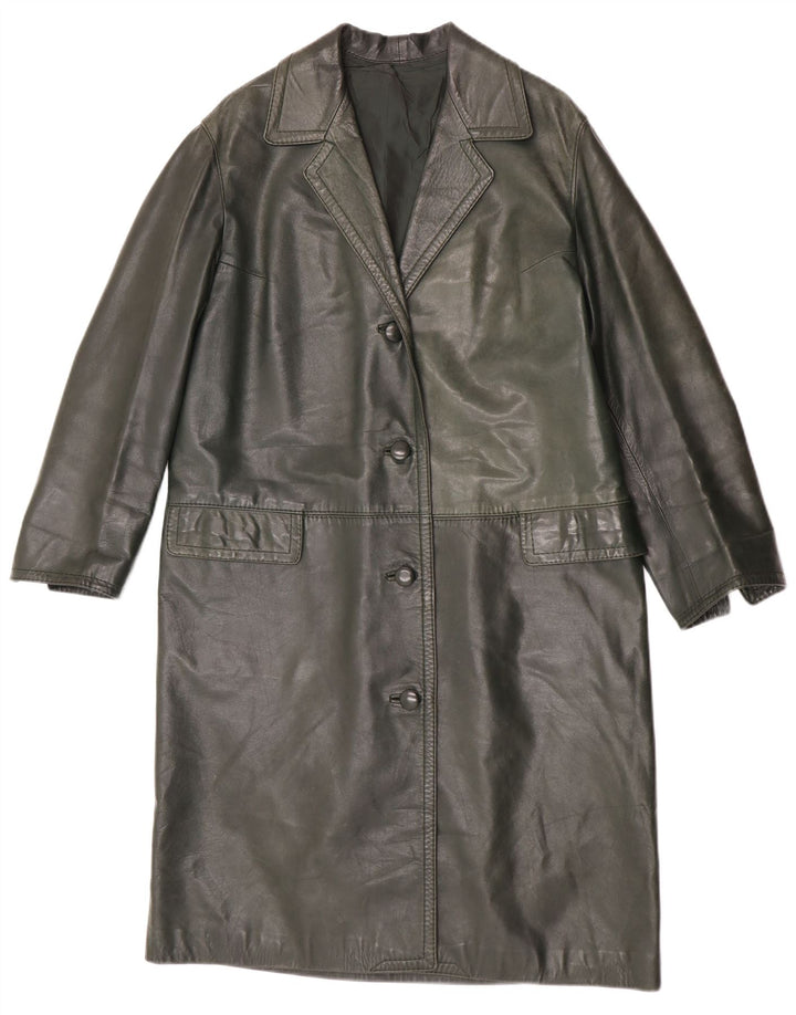 manteau en cuir femme vintage UK 14 Vert moyen