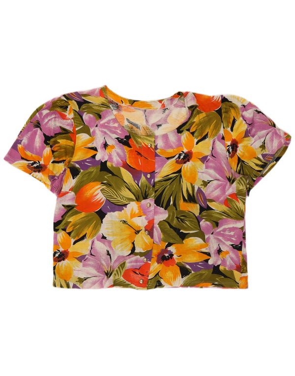 vintage Femme Chemise À Manches Courtes Blouse UK 16 Grand Floral Multicolore