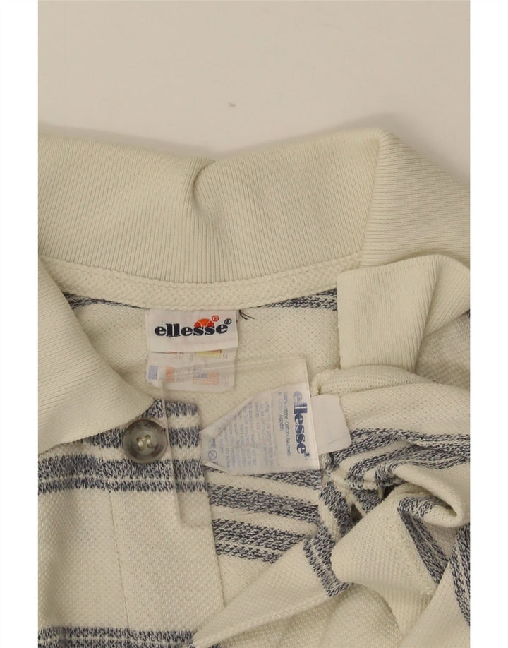 Ellesse Polo Homme UK 38 Medium Blanc Rayé Coton