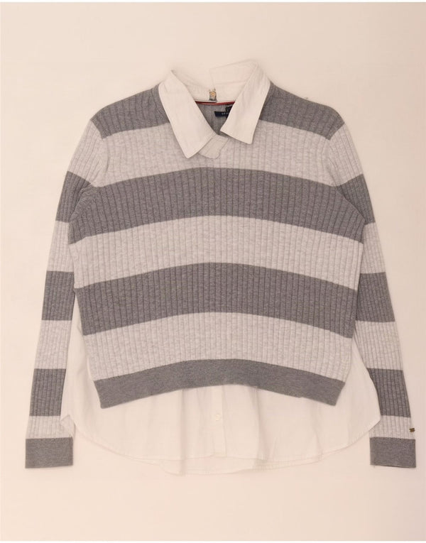 Tommy Hilfiger Chemisier pour femme UK 44 en coton rayé gris moyen