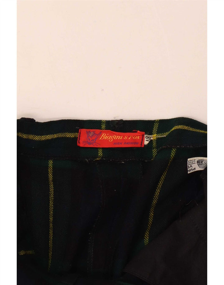 Pantalon de costume vintage femme chevillé W28 L29 laine à carreaux bleu marine
