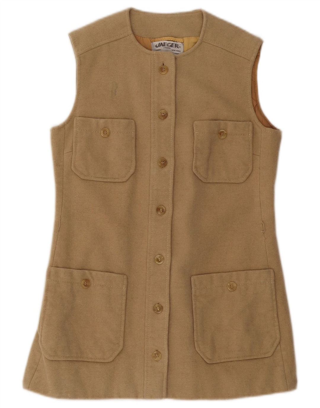 JAEGER Gilet utilitaire pour femme UK 10 Petite laine beige
