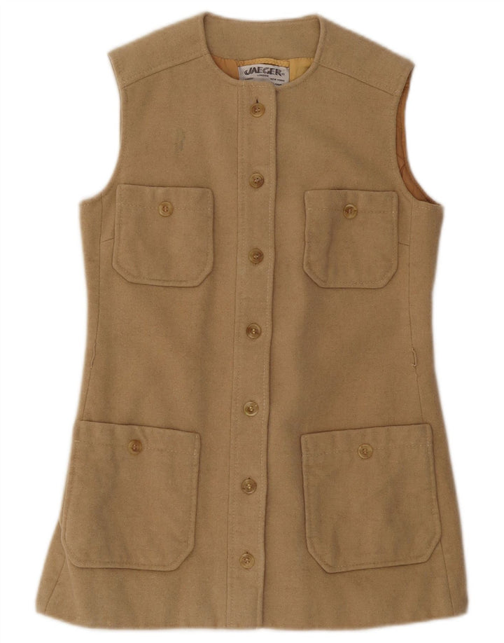 JAEGER Gilet utilitaire pour femme UK 10 Petite laine beige