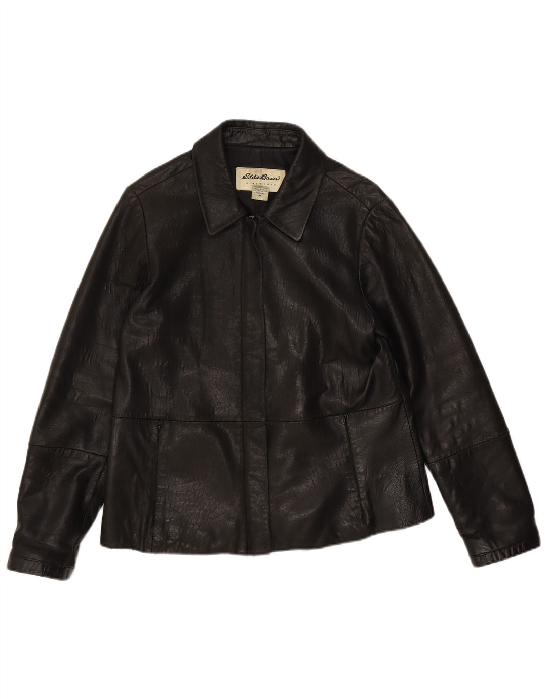 EDDIE BAUER Veste en cuir femme UK 14 Cuir noir moyen