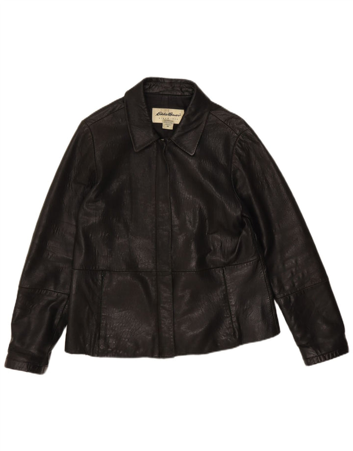 EDDIE BAUER Veste en cuir femme UK 14 Cuir noir moyen