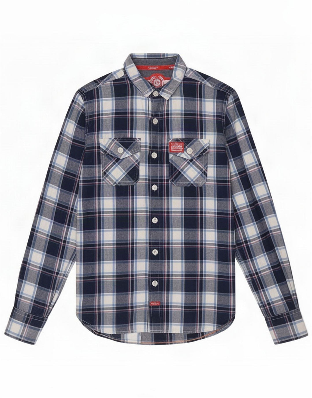Superdry Chemise Homme Petit Bleu Marine Plaid Coton