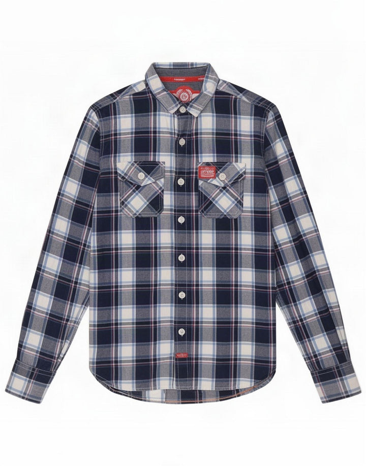 Superdry Chemise Homme Petit Bleu Marine Plaid Coton