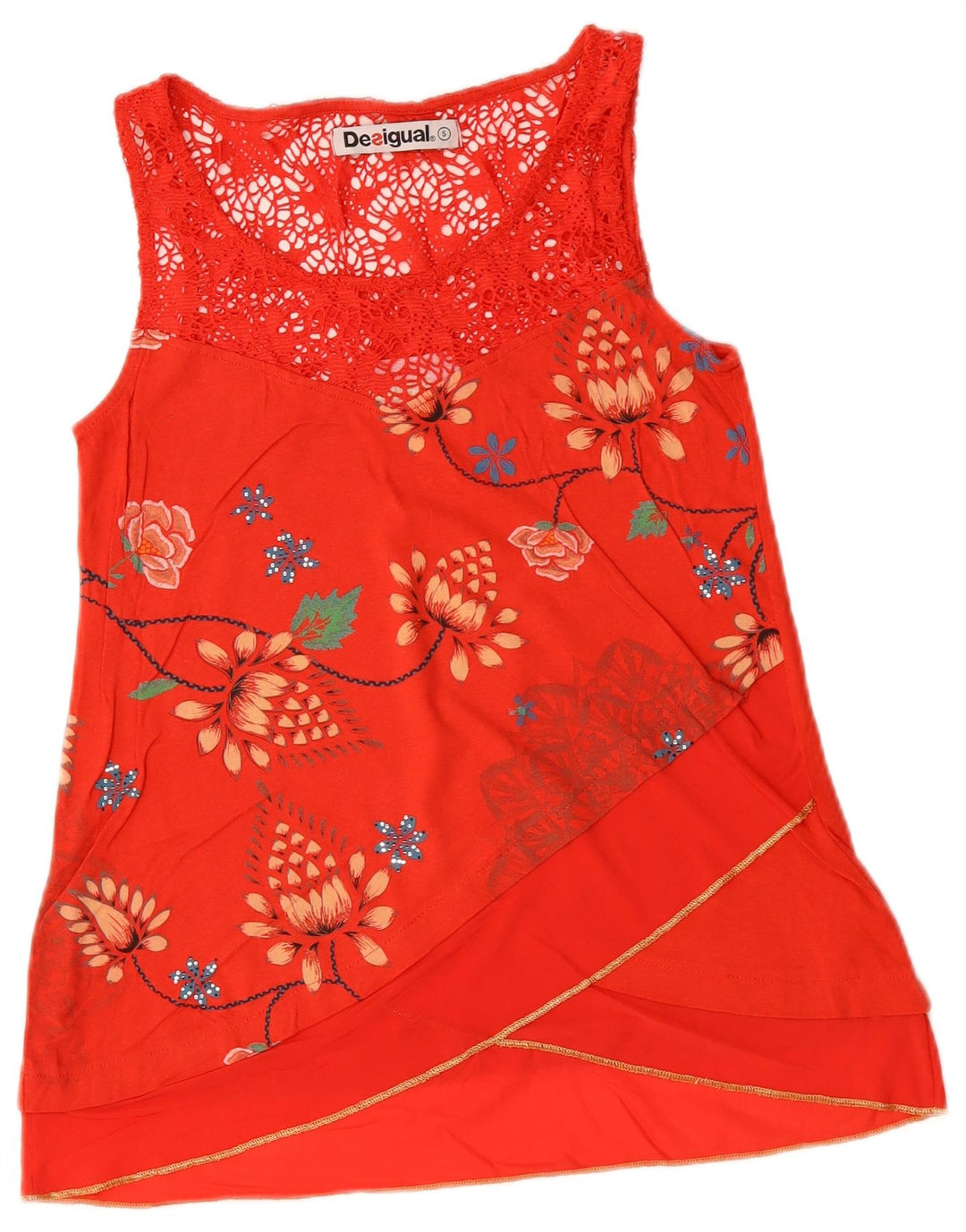 DESIGUAL Chemisier sans manches pour femme UK 10 Petit coton floral rouge