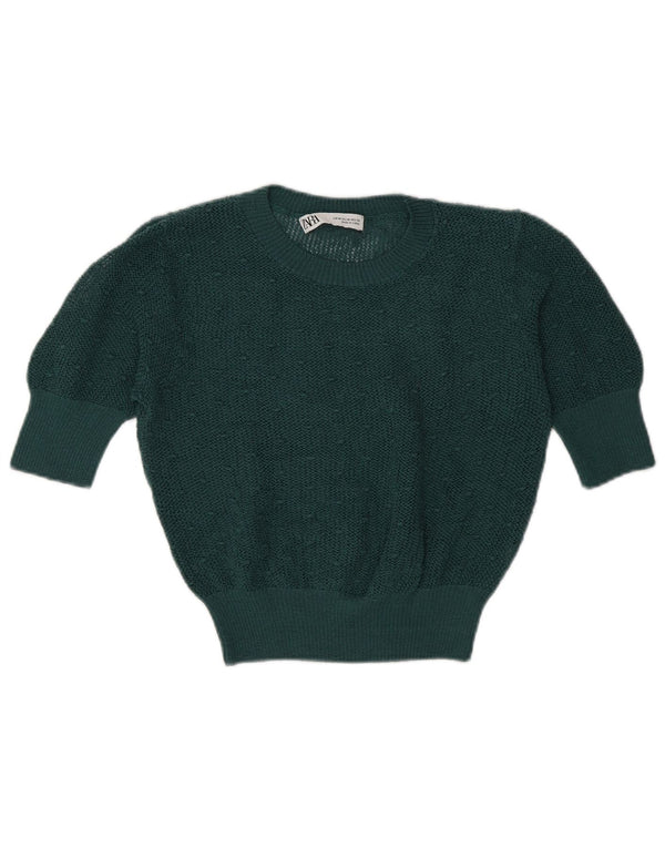 Zara Pull court à manches courtes et col rond pour femme Vert moyen UK 12