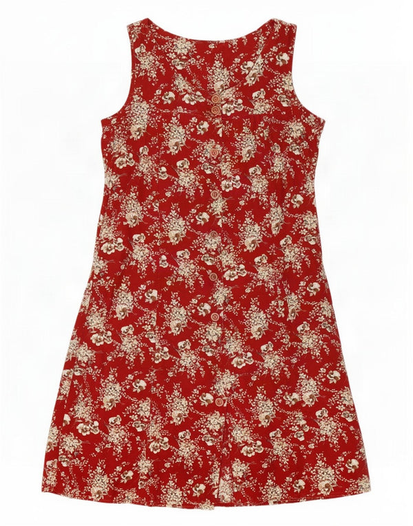 Robe chemise sans manches femme vintage UK 12 Floral rouge moyen