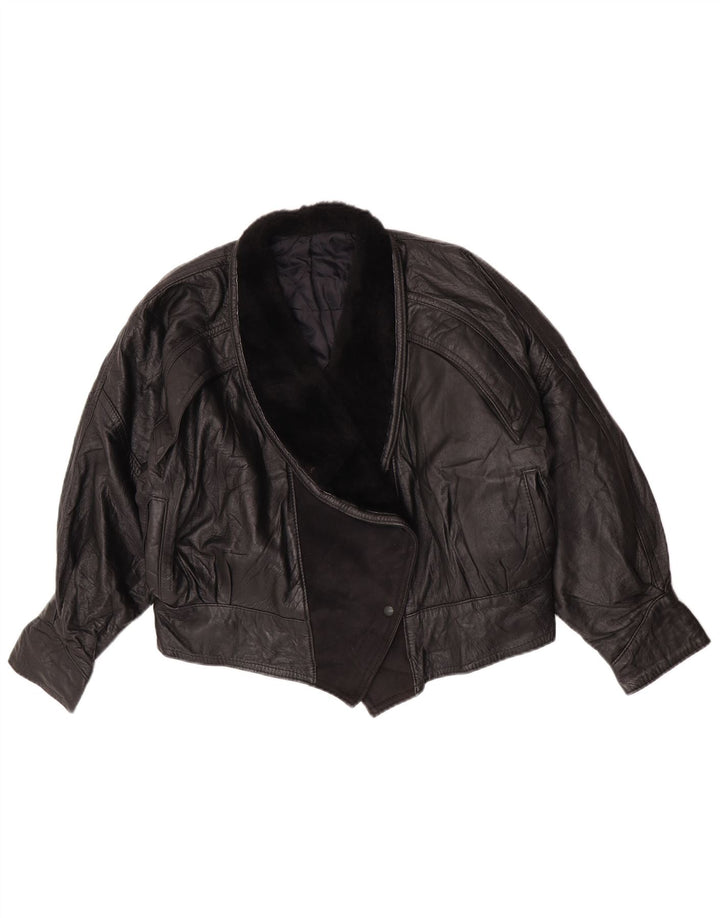 veste en cuir femme vintage UK 14 Grand Noir