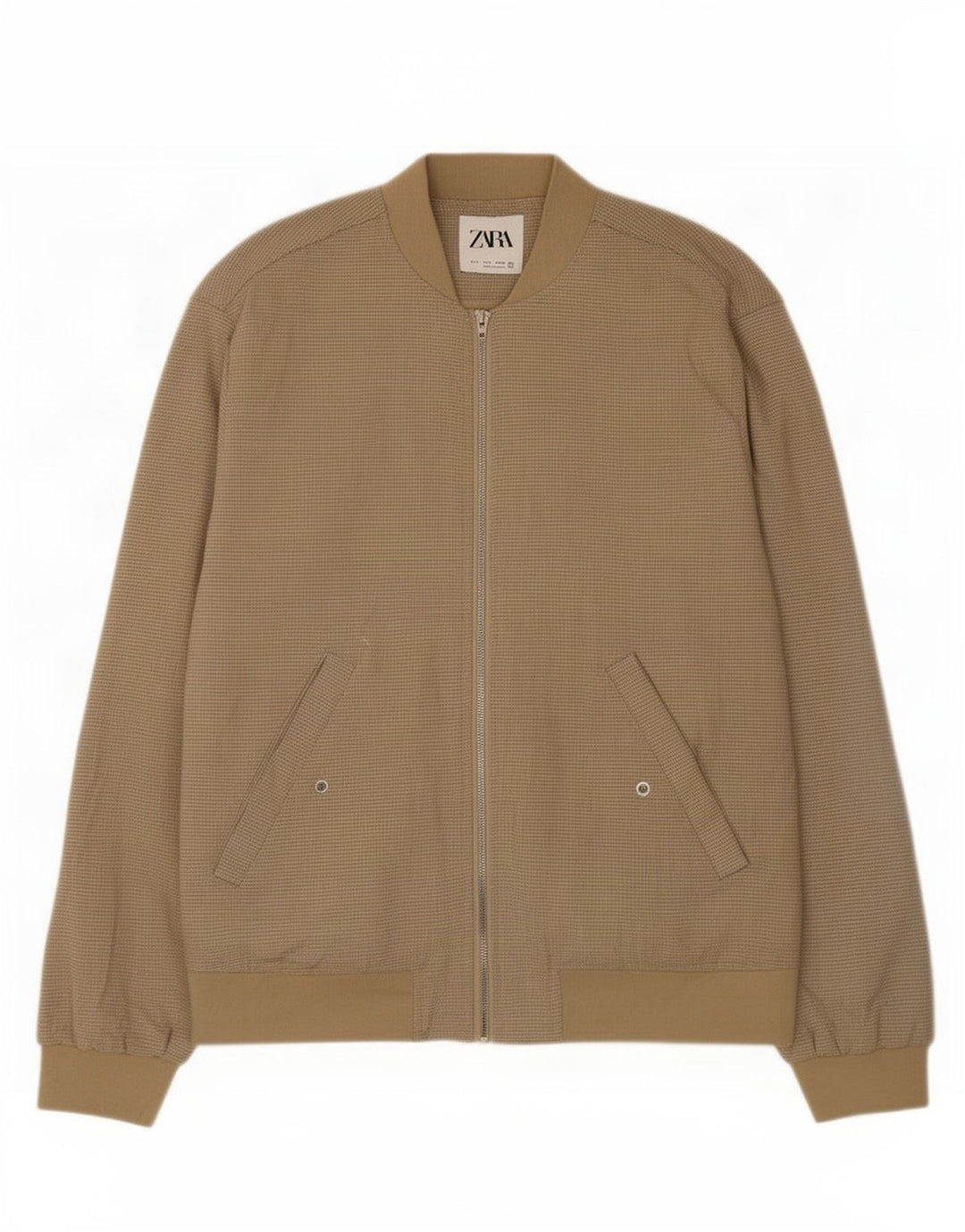 Zara Bomber Jacket Homme UK 36 Petit Beige Carreaux Polyester