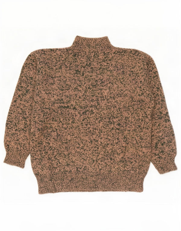 Vintage Pull col roulé pour femme UK 14 Large Beige Moucheté