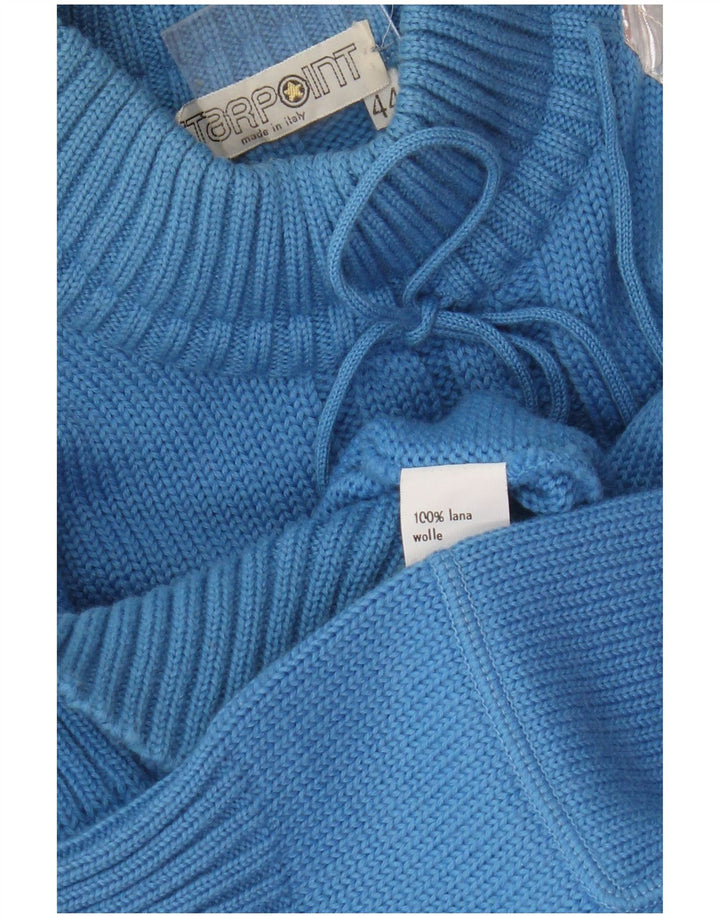 vintage Femme Col Roulé Pull Pull IT 44 Bleu Moyen Colorblock