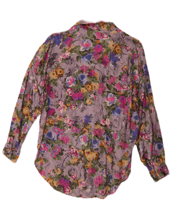 vintage Femme Chemise Blouse UK 14 Grand Floral Multicolore