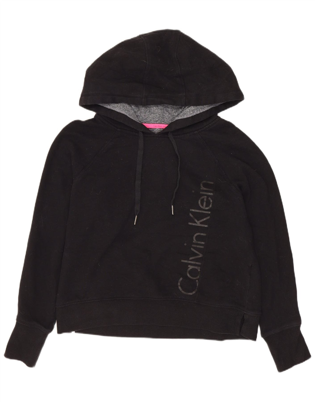 CALVIN KLEIN Pull à capuche court Performance pour femme UK 14 Noir moyen