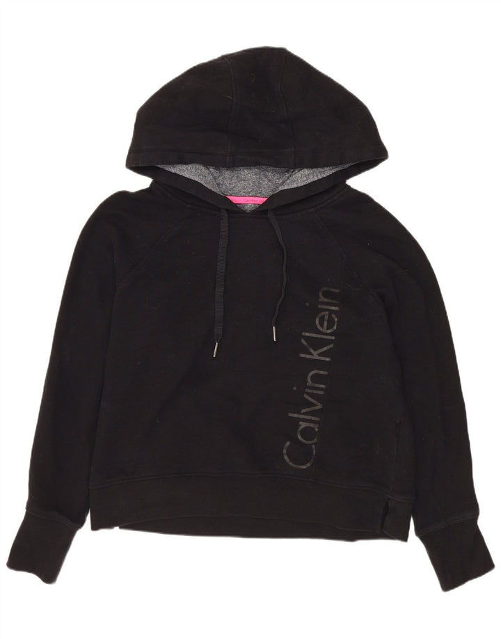 CALVIN KLEIN Pull à capuche court Performance pour femme UK 14 Noir moyen