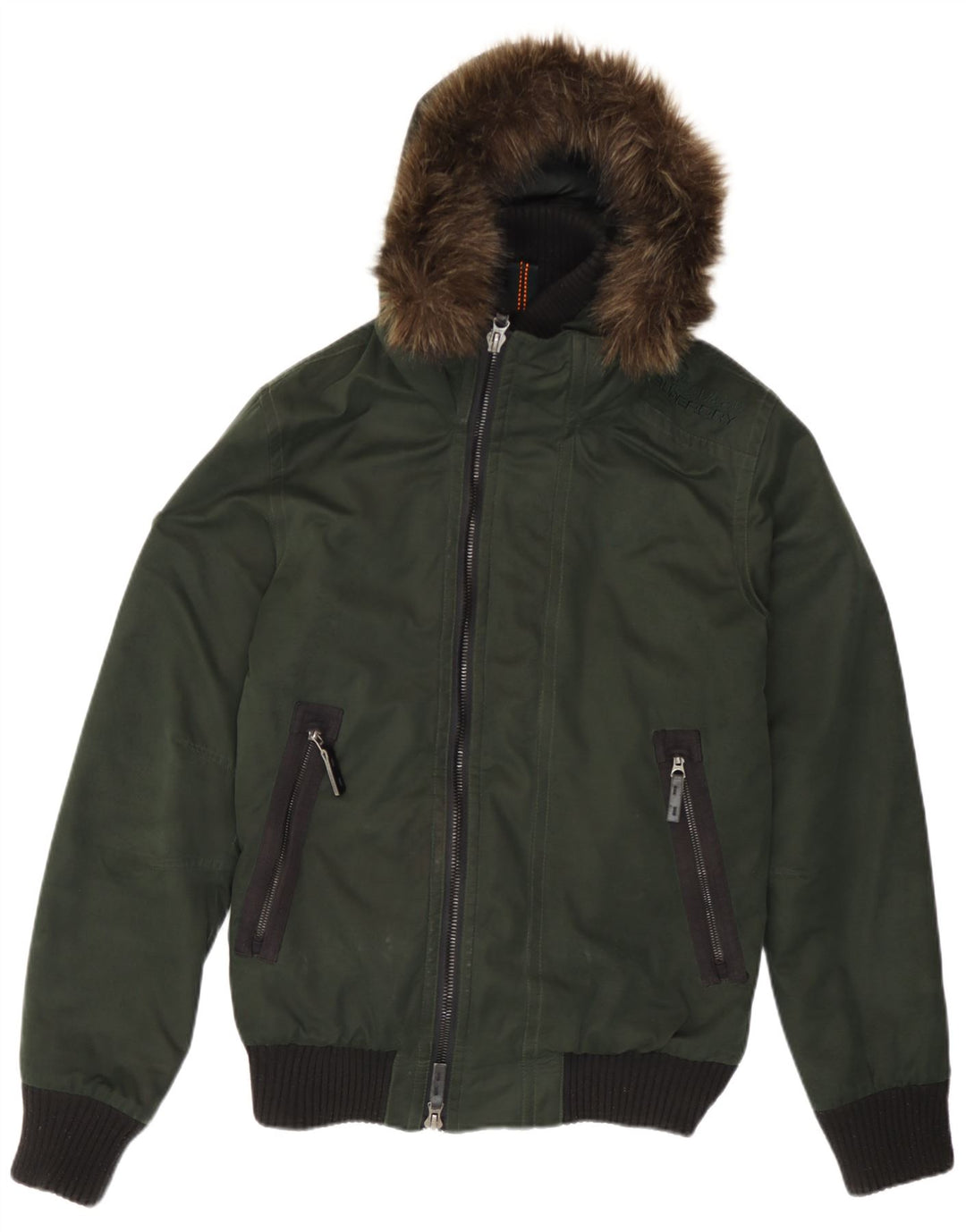 Superdry Veste Bomber À Capuche Homme UK 36 Petit Vert Colorblock Polyester
