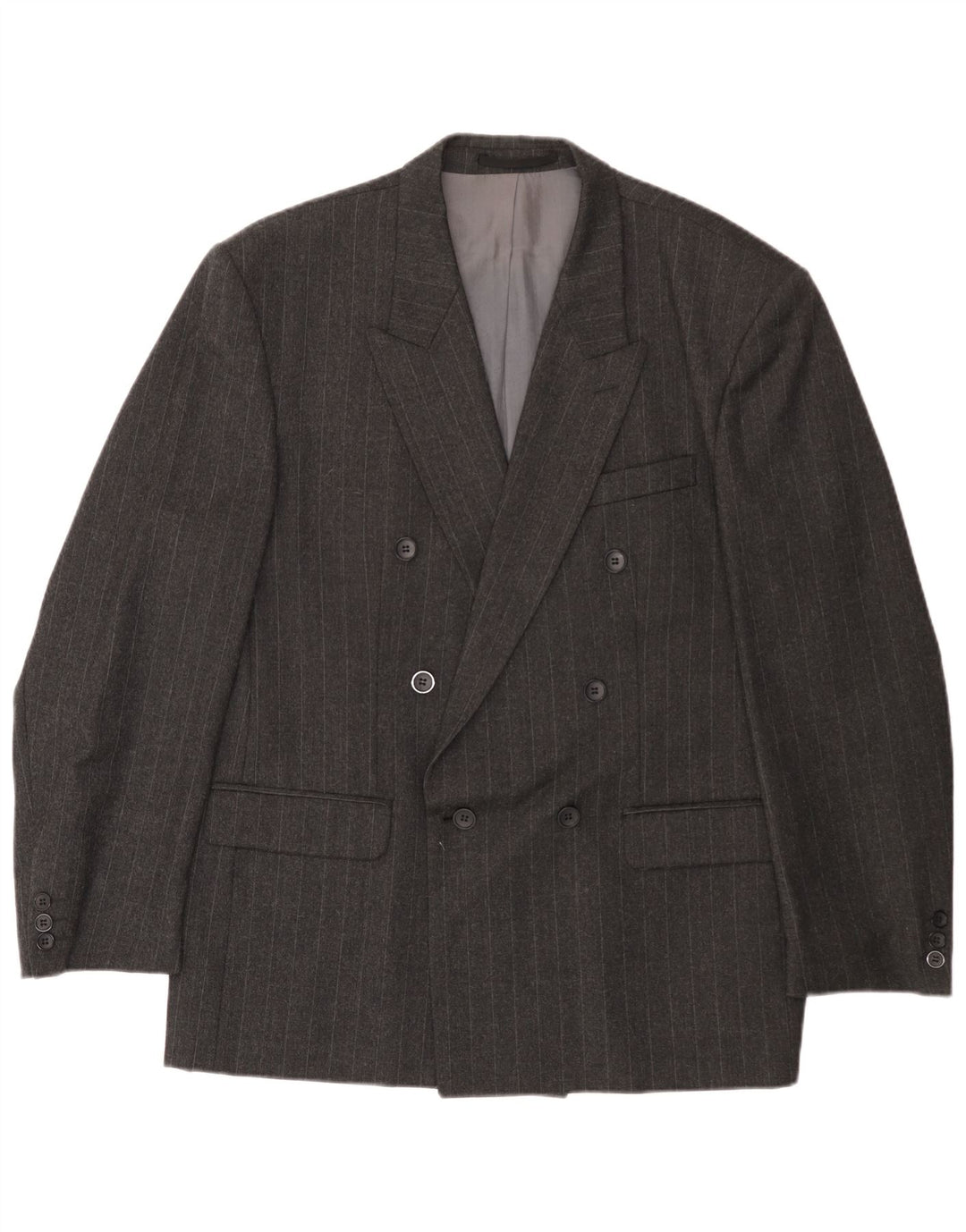vintage Mens Double Breasted Blazer Veste EU 54 2XL Gris Pinstripe Laine