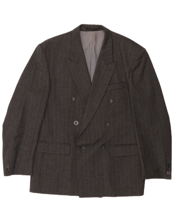 vintage Mens Double Breasted Blazer Veste EU 54 2XL Gris Pinstripe Laine