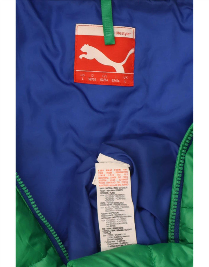 Puma Veste rembourrée à capuche pour homme UK 40 Large Vert Colorblock Polyester