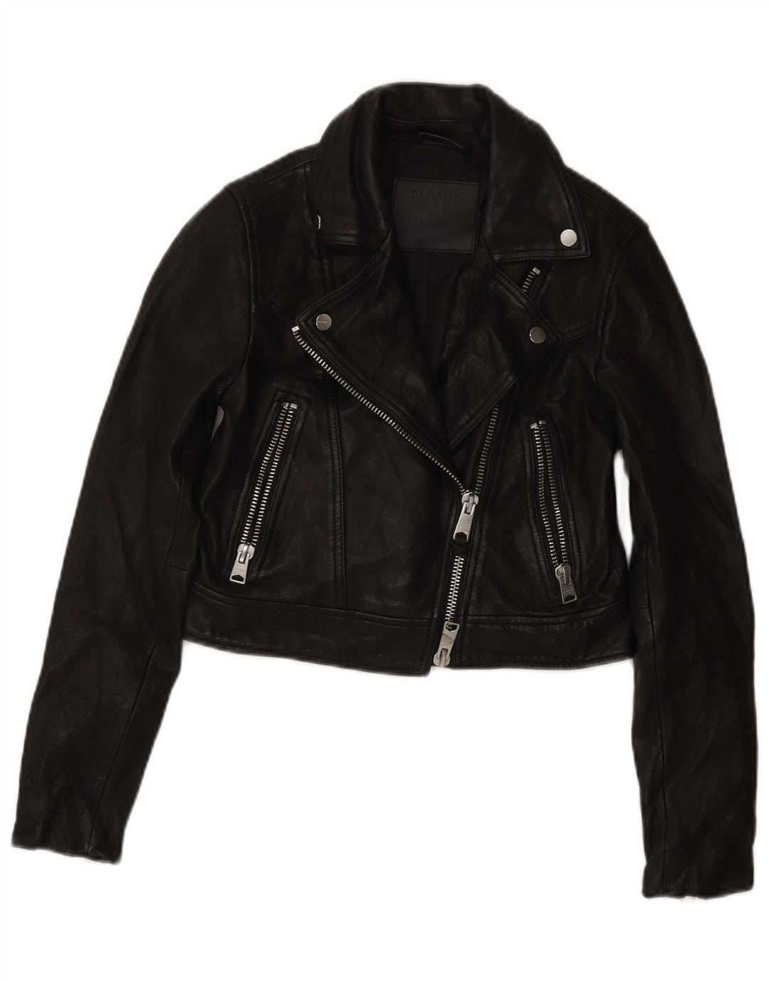 All Saints Veste de motard en cuir court pour femme UK 4 XS Cuir noir