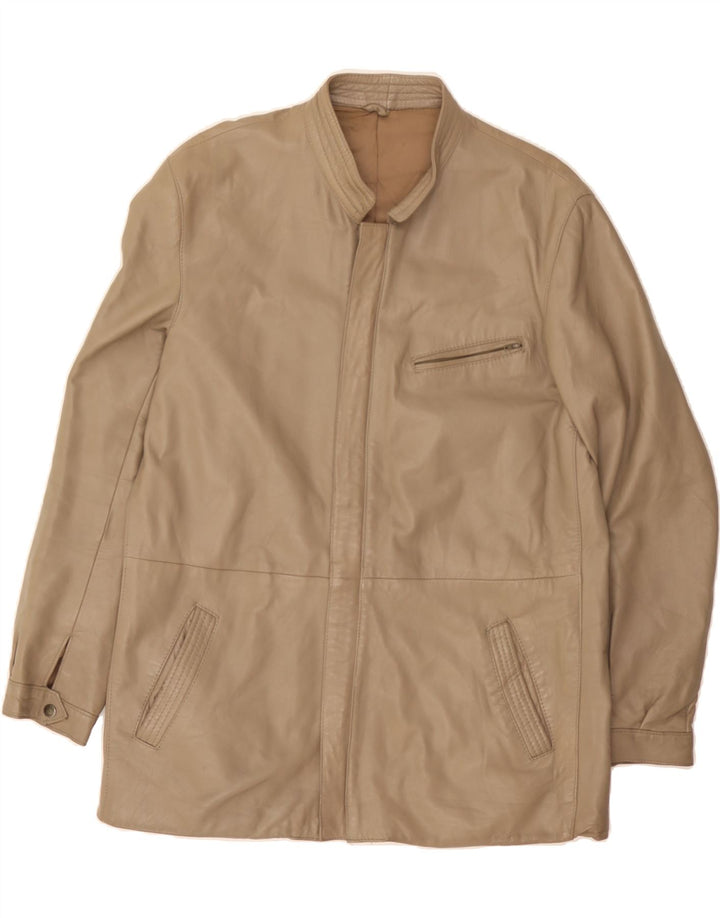 VINTAGE Mens Leather Jacket UK 38 Medium Beige Vintage Vintage and Second-Hand Vintage from Messina Hembry 