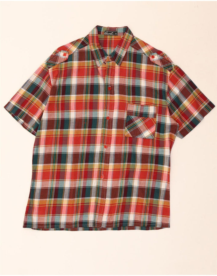 VINTAGE Chemise militaire à manches courtes pour hommes IT 50 Plaid multicolore moyen