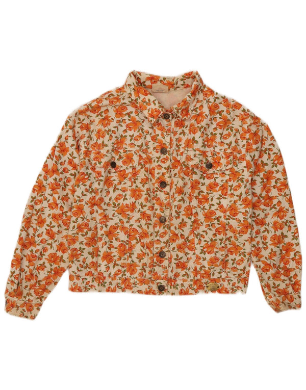 vintage Womens Crop Bomber Jacket UK 12 Coton Floral Orange Moyen