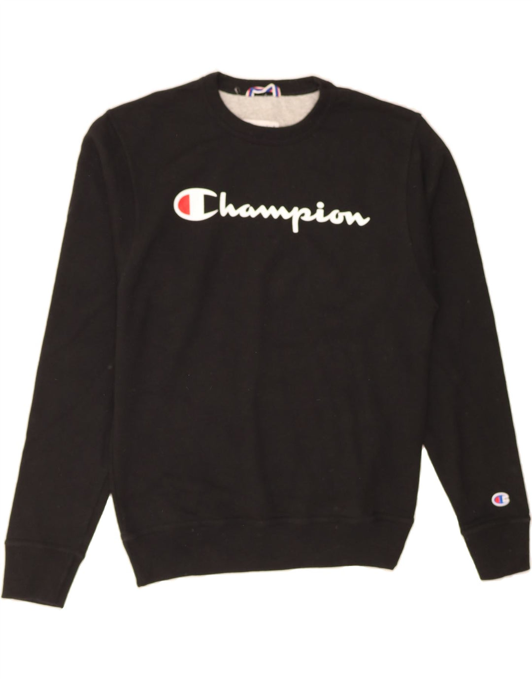 CHAMPION Mens Graphic Sweatshirt Jumper Small Black Cotton Vintage Champion and Second-Hand Champion from Messina Hembry 