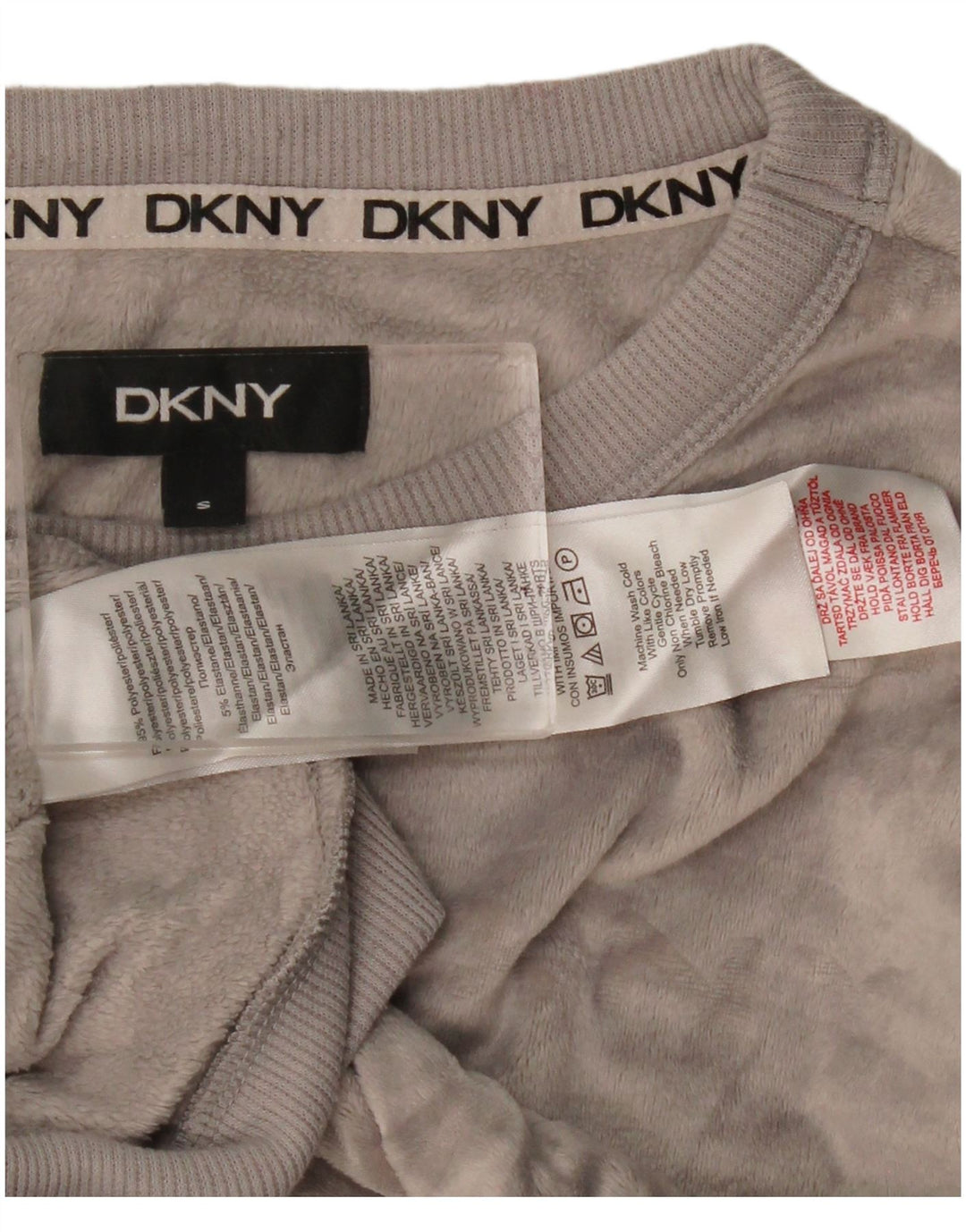 Dkny Sweat-shirt graphique en velours pour femme UK 10 Petit Gris Polyester