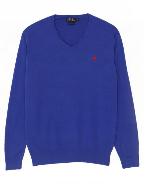 Polo Ralph Lauren Pull coupe slim à col en V pour homme XL Bleu coton