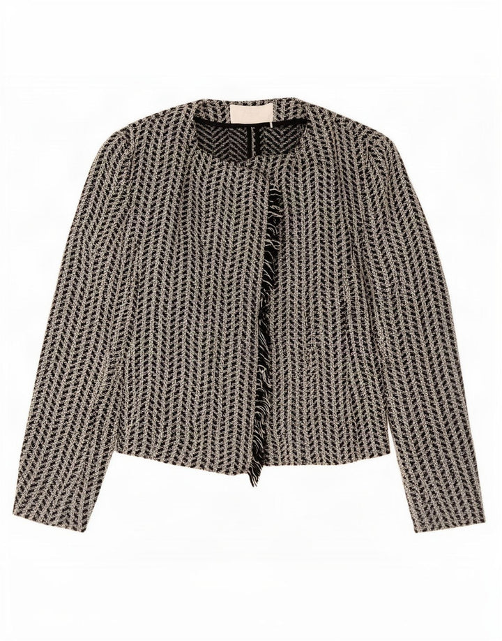 Hugo Boss Veste blazer ouverte surdimensionnée pour femme UK 10 Petit noir géométrique
