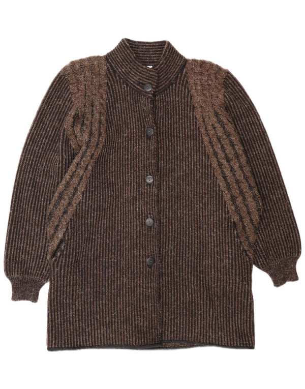 vintage Femmes Longline Cardigan Pull UK 14 Medium Brown Pinstripe