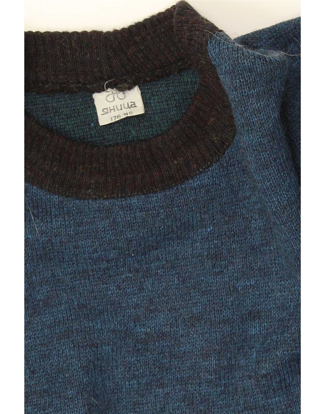vintage Mens Crew Neck Jumper Pull Bleu Moyen Fair Isle