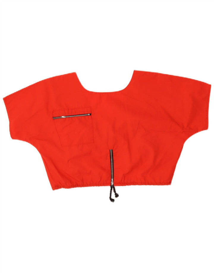 VINTAGE Femmes Crop Blouse Top UK 16 Grand Rouge